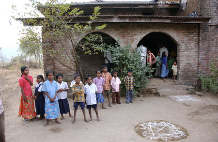 Rameshs' Family Home, with Children from the village